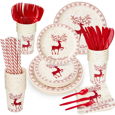 Service de vaisselle de Noël jetable renne de Noël avec assiettes, serviettes de table, tasses, décor de Noël moderne wapiti
