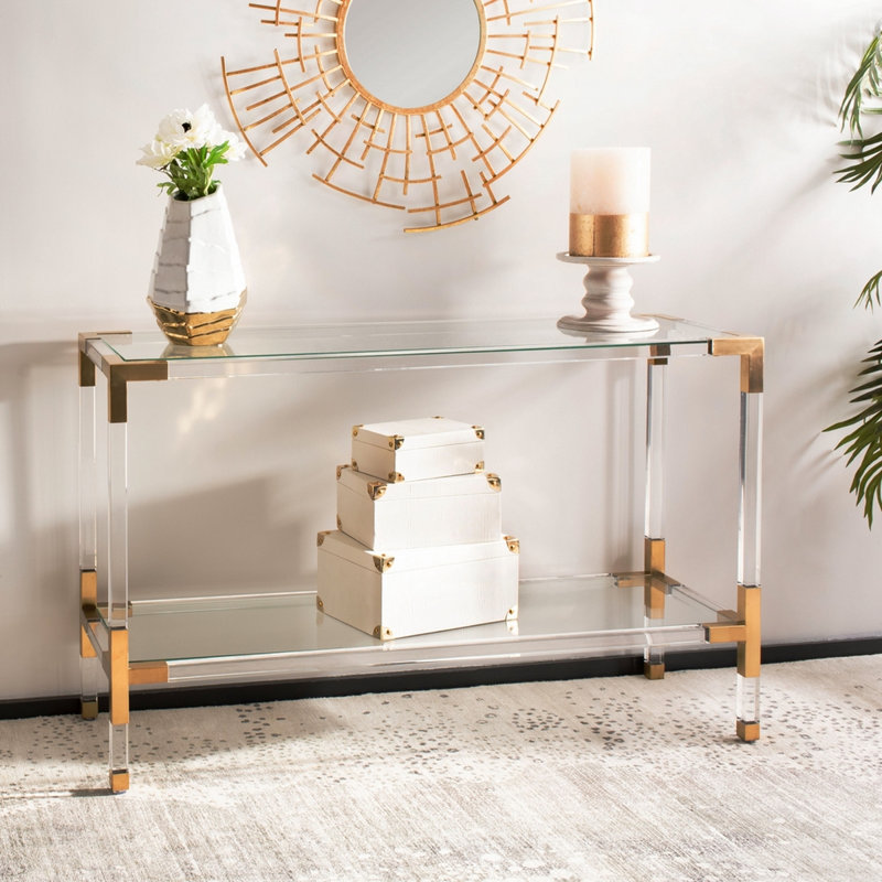 47'' W Glass Console Table, Silver