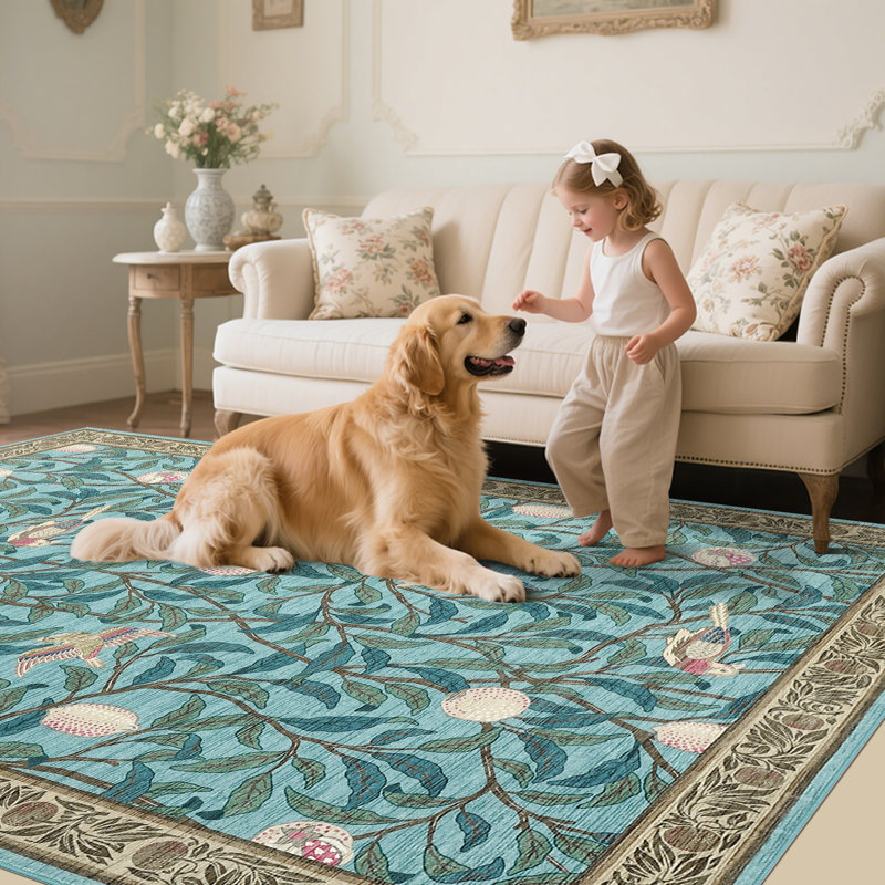 Area Rugs for Living Room, Washable Rugs  Soft Foldable Print Floor Mats Non-Slip Farmhouse Low Pile Stain-Resistant Vintage Carpet for Bedroom, Nursery, Home Office