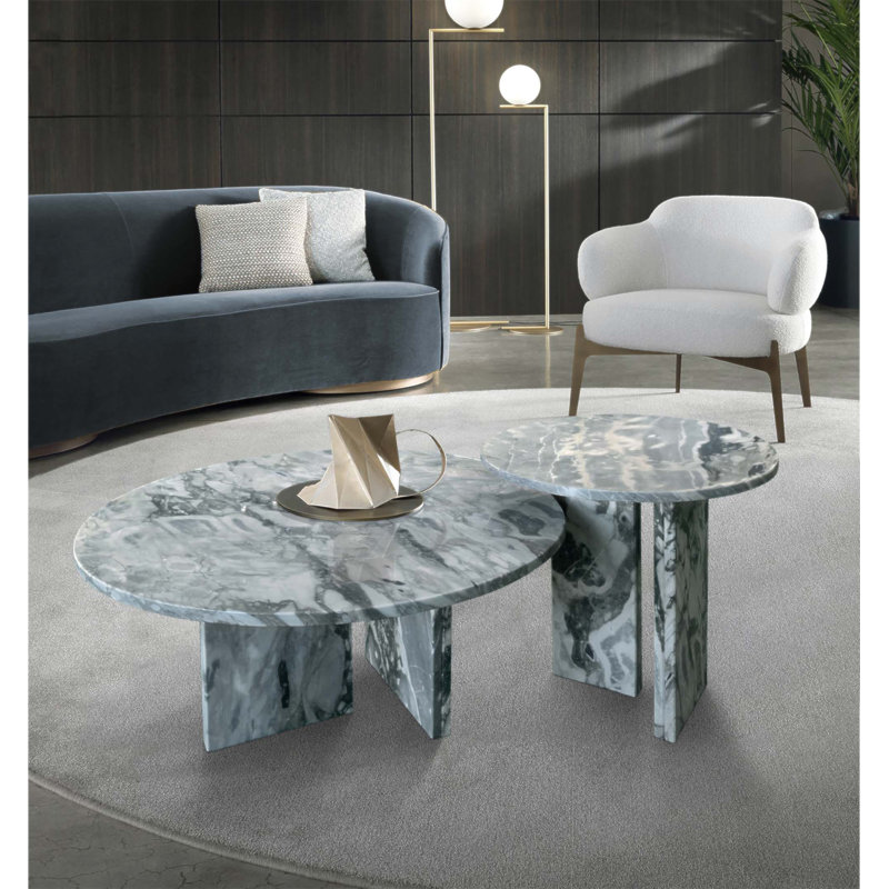 Ensemble de tables basses de luxe en marbre véritable de luxe, petites tables de salon avec veines naturelles uniques et surface polie