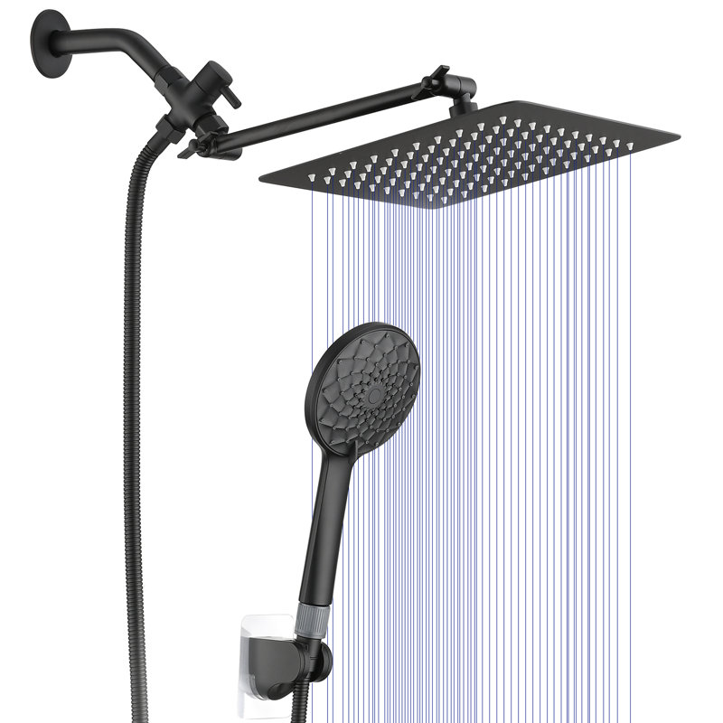 High Handheld Shower Head With Nozzles - Scale 10 Inch Clogging Adjustable Flow, Black