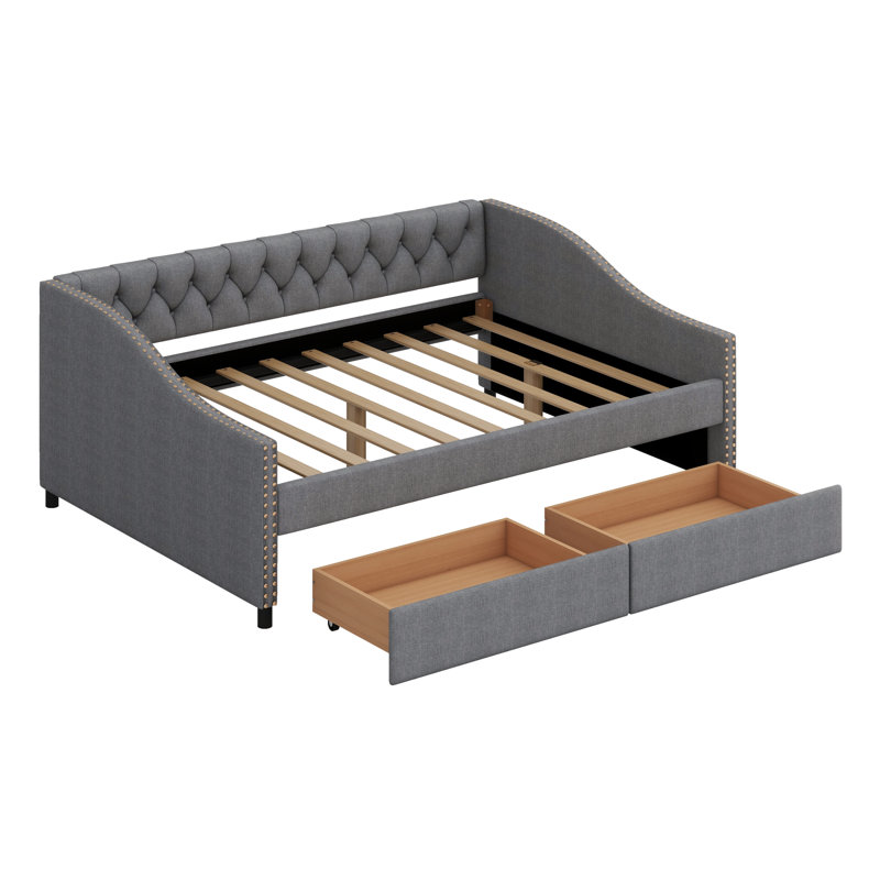 Upholstered Daybed With Drawers, Gray