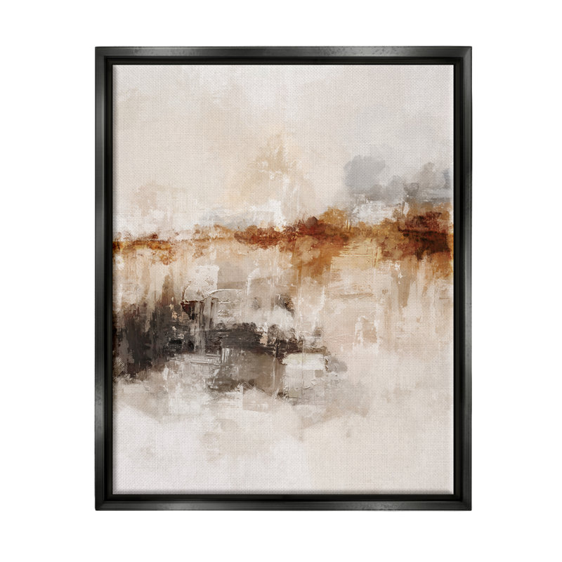 Atmospherique brun et beige par Ros Ruseva, H 21 po x l 17 po x P 1,5 po, Cadre flottant noir de jais