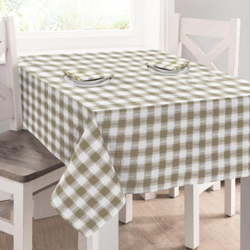 Bladwell Printed Gingham Check Seersucker Table Cloth Range, Natural