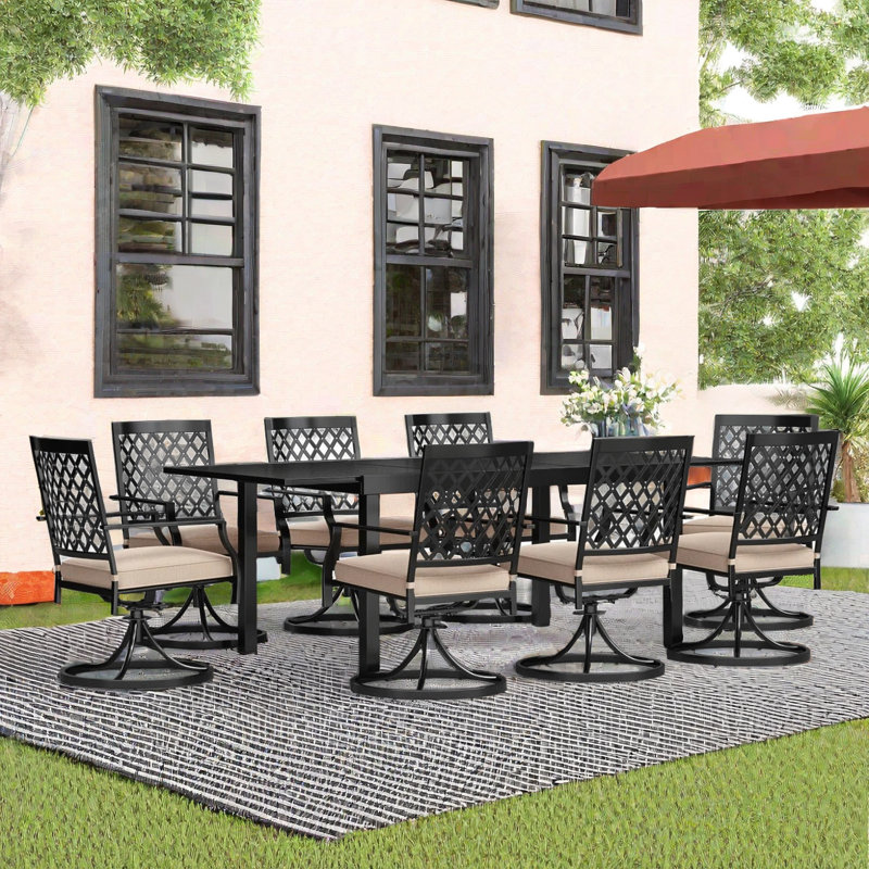 Leonard 8 - Person Patio Dining Set with Extendable Rectangular Table , Cushions Included