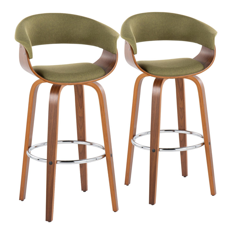 Archaimbaud Swivel Upholstered Counter Stool, Walnut Wood/Chrome, Light Gray, Bar Stool (29” Seat Height)