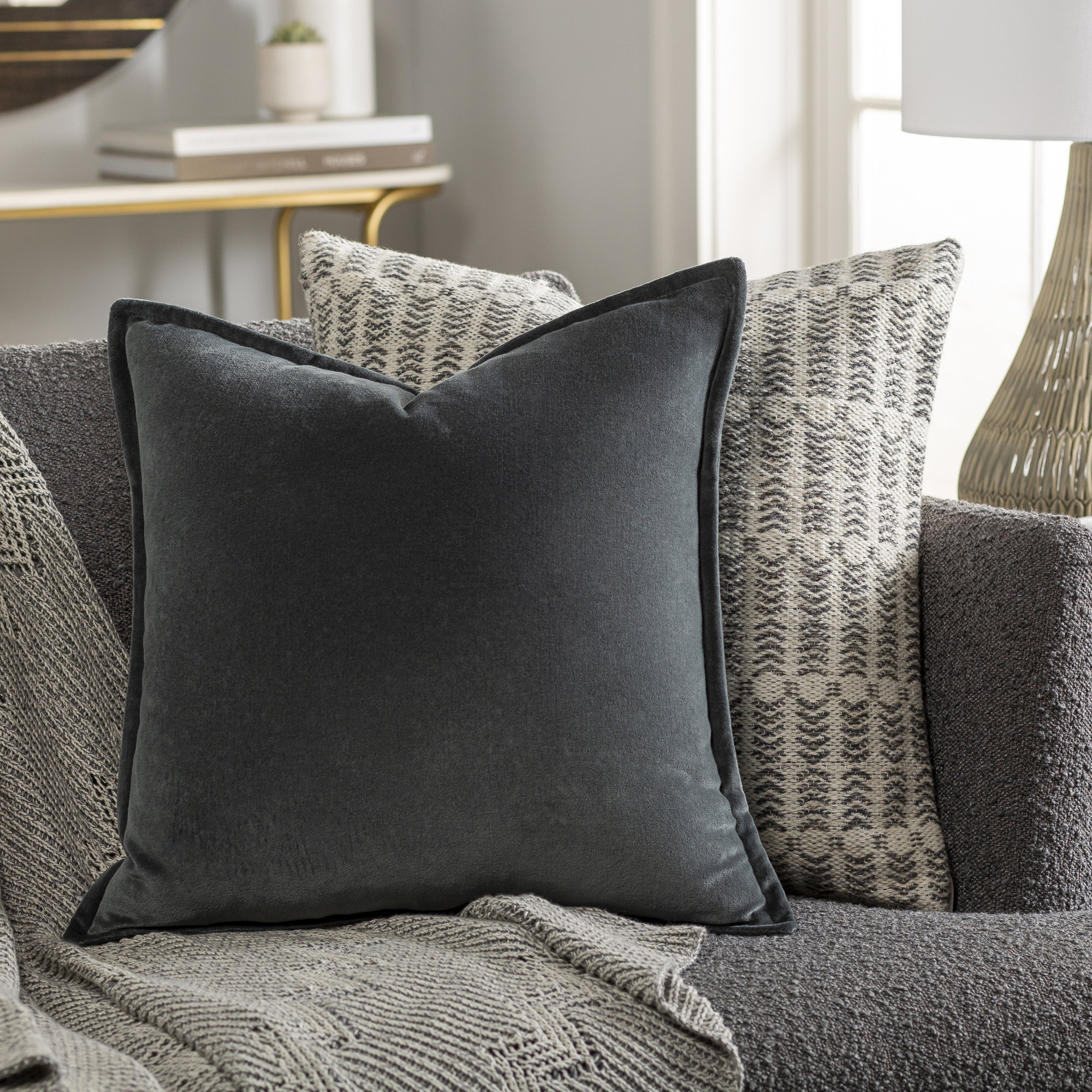 Edgar 100% Cotton Throw Pillow, Pillow Cover Only - No Insert, 20"H x 20"W, Charcoal