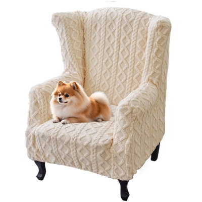 Housse pour fauteuil à oreilles, housse de fauteuil en jacquard spandex extensible avec fond élastique (abricot)