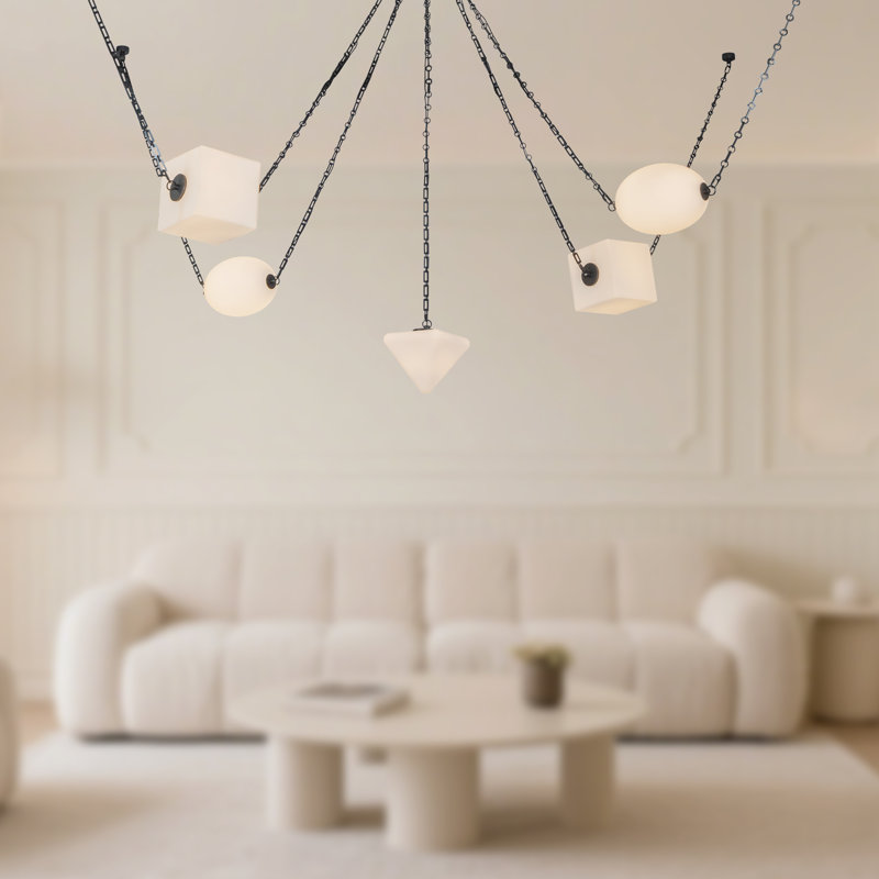 Mineral 5-Light Brass dimmable LED Chandelier, Opal Glass, Oil Rubbed Bronze
