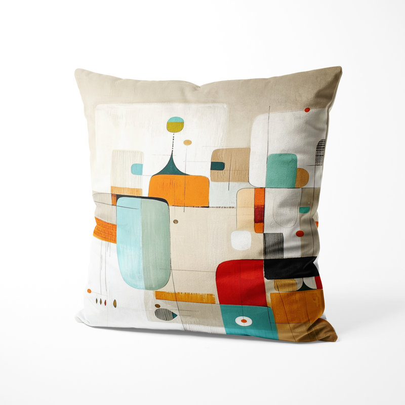 Coussin décoratif imprimé abstrait de style Mid-Century Forms Radiant Of Geometry I, H 16 po x l 16 po