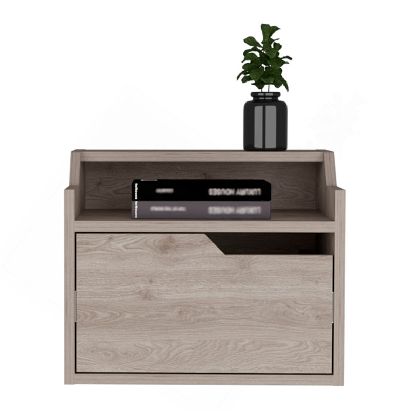 Winchester Floating Nightstand, Modern Dual-Tier Design With Spacious Single Drawer Storage, Light Gray, Light Gray