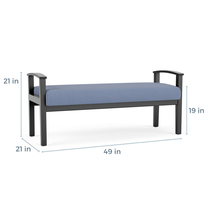 Banc en bois massif Amherst, Chambray bleu marine clair, Noir