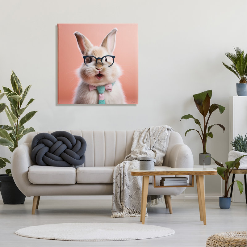 Az-124-Toile de lapin dans des verres, H 30 po x l 30 po x P 1,5 po