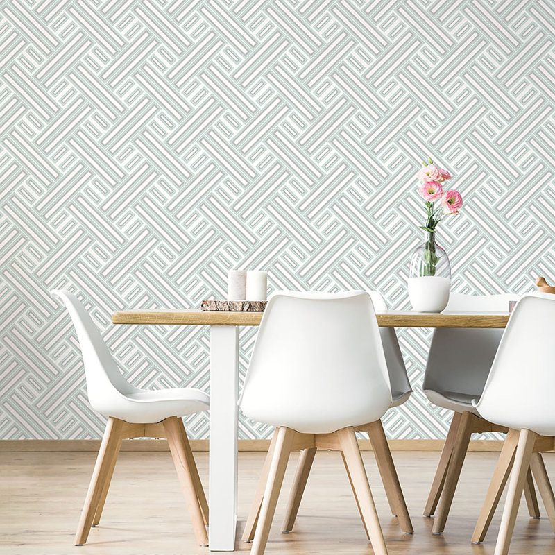 Geometrix 10m x 52.8cm Satin Wallpaper Roll, Green