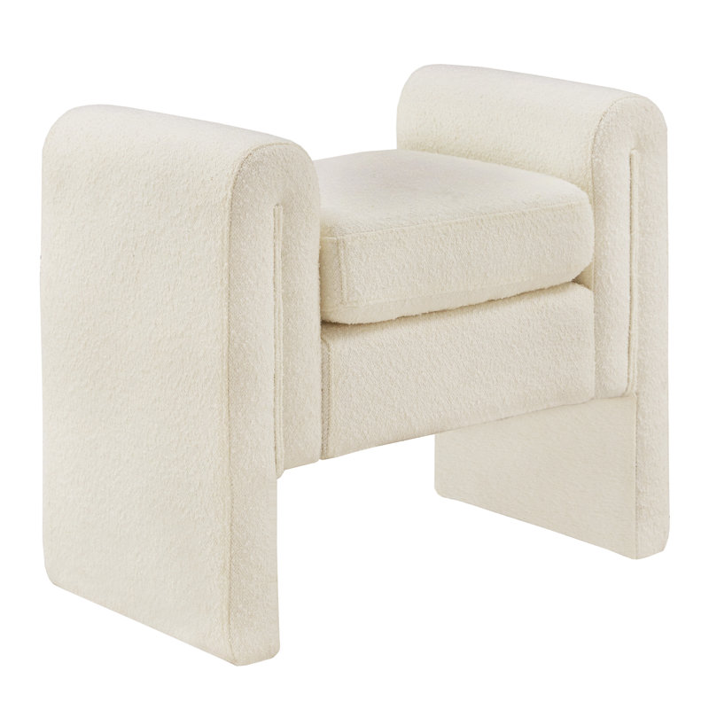 Millwood Boucle Upholstered Bench, 24.2" H x 28.4" W x 17.3" D
