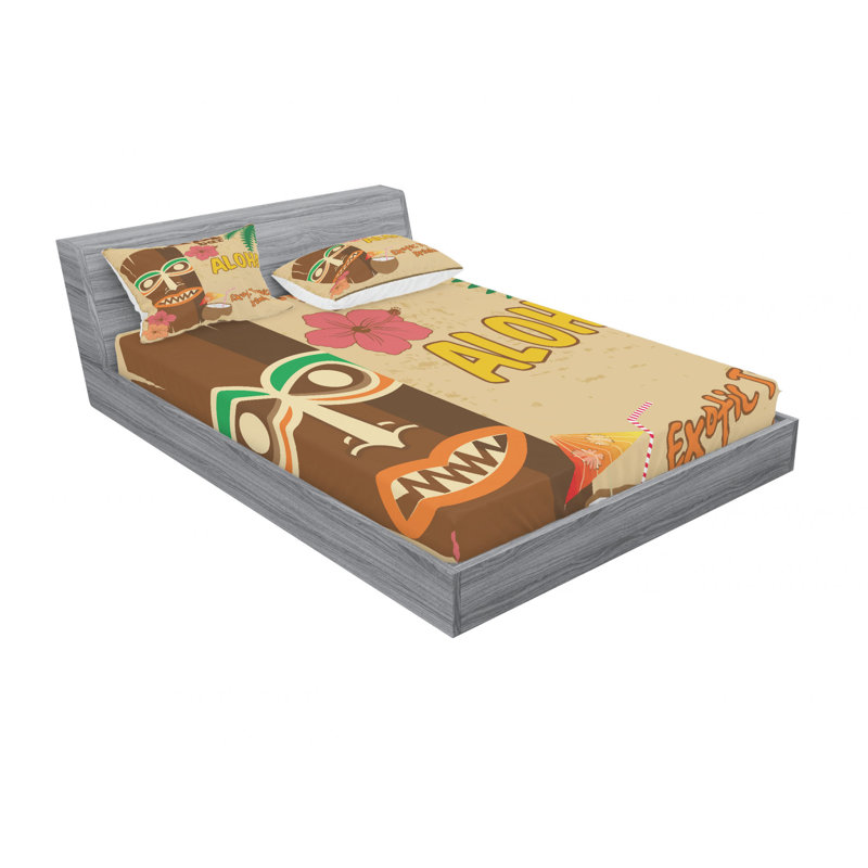 Ensemble de draps de boisson tropicale polynesian, Ensemble de draps pour lit double avec un drap-hou