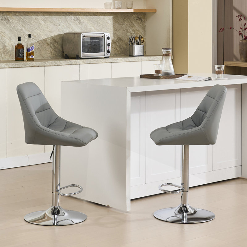 Set of 2 Bar Stools with Footrest and Base Swivel Height Adjustable Mechanical Lifting, Gray