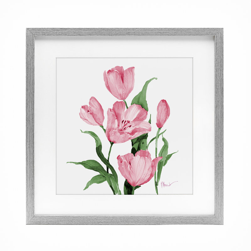 Tulipes de la province en rose, reproduction encadrée sous verre, design par Paul Brent, H 16 po x l 16 po