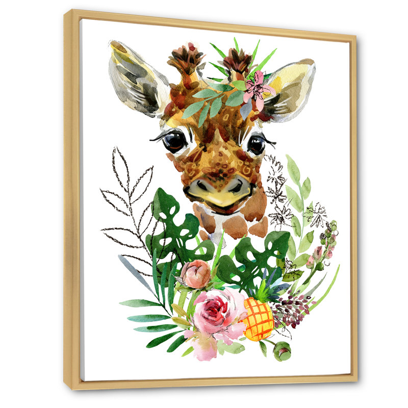 Girafe, animaux sauvages - Illustration sur toile, H 40 po x l 30 po, Cadre naturel flottant