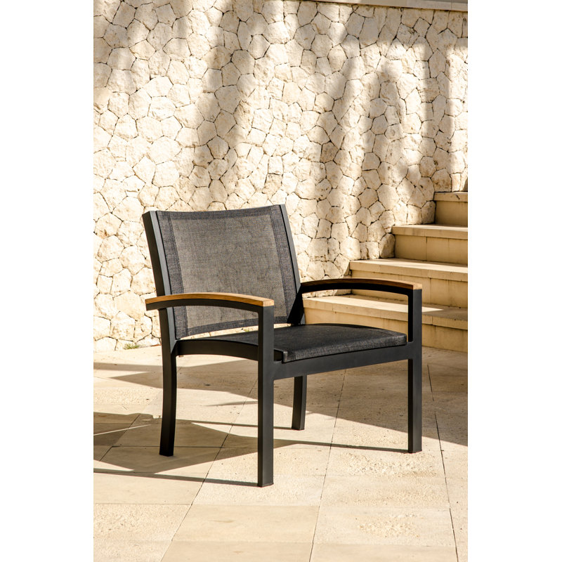 Tribeca Aluminum Teak Sling Stacking Lounge Chair, Black/Brown