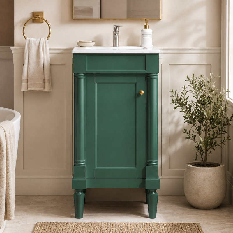 Armoire de salle de bain de style français 18 po avec rangement, solution pour petit espace avec lavabo en céramique, tablette réglable