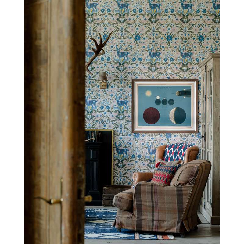Tyrol Apres-Ski Home Floral Wallpaper Roll, Beige/Blue/Green/Pink