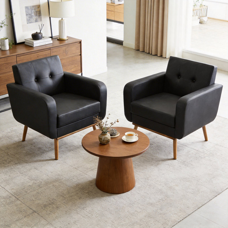 Faux Leather Armchair, Black Faux Leather