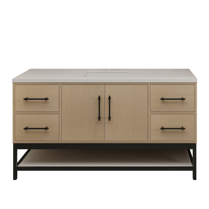Meuble-lavabo mural 60 po avec support et évier en acrylique renforcé Victoria, Chêne jaune