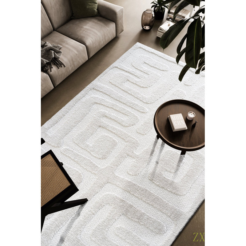 Tapis en polyester recyclé Lillian, Rectangle de 5 pi 3 po x 7 pi 6 po, Ivoire ivoire