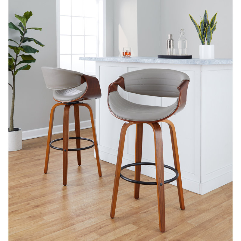 Tabouret de bar et de comptoir Arabelle, Tabouret de bar (siège d'une hauteur de 30 po), Noyer / noir, Gris