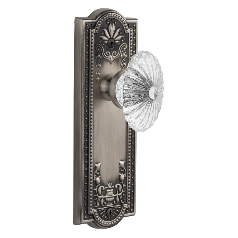 Grandeur Parthenon Plate Double Dummy with Burgundy Crystal Door Knob, Antique Pewter