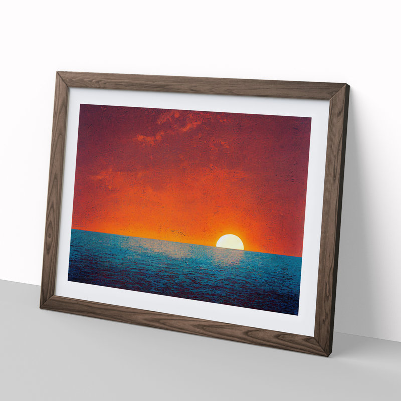 XH1022-6370X Mystical Ocean Sunset - Single Picture Frame Print, 25cm H x 34cm W x 2cm D, Walnut