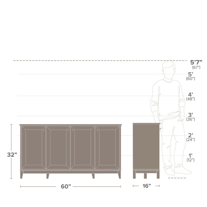 White Pine 4-Door Freestanding Accent Cabinet with Adjustable Shelves