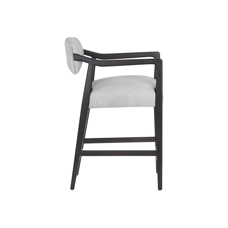 Upholstered Stool, Counter Stool (26.50" Seat Height), Light Gray Leather