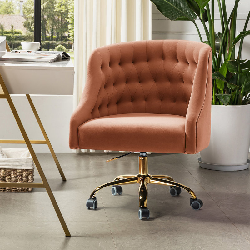 Chaise de travail en velours Doreen, Corail