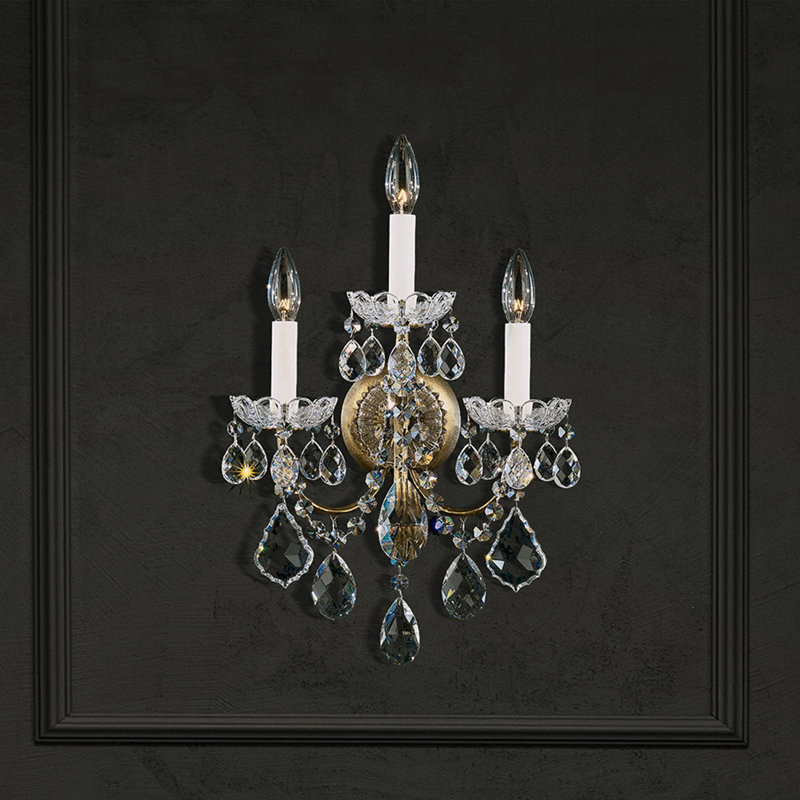 New Orleans 3 Light Wall Sconce in Black Pearl with Clear Radiance Crystals, Chinese (K9), Polished Gold