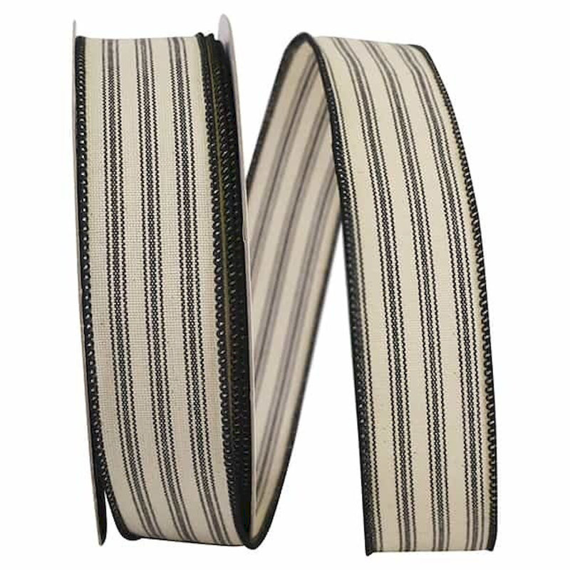 Ticking on Linen Wired Ribbon