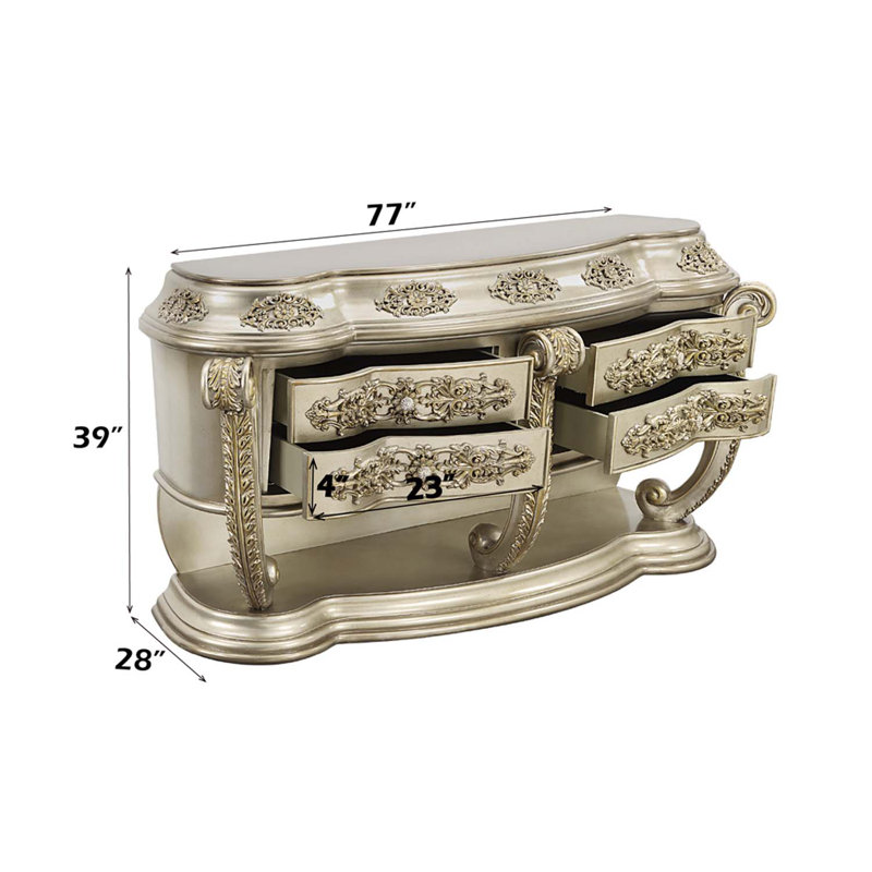 Commode 4 tiroirs Danae, finition champagne et or
