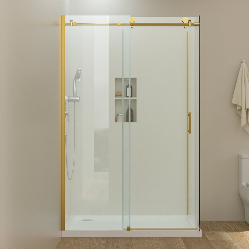 Cabine de douche coulissante sans cadre 48 "x 72" avec panneau fixe et porte de douche en verre trempé de 5/16 "et 3/8" (sans base de douche)