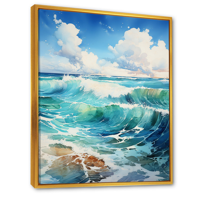 «Tropical Beach Waves Fusion», reproduction sur toile, H 44 po x l 34 po x P 1,5 po, Cadre flottant doré
