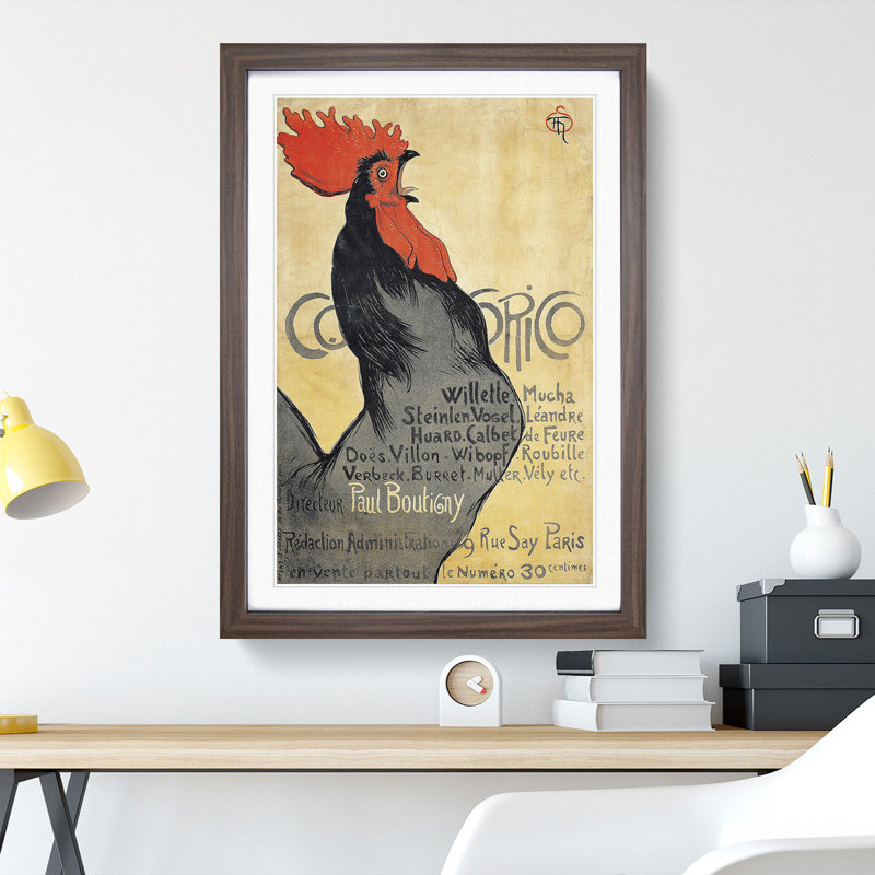 Cocorico by Theophile Steinlen - Picture Frame Painting, 48cm H x 36cm W x 2cm D, Walnut Framed