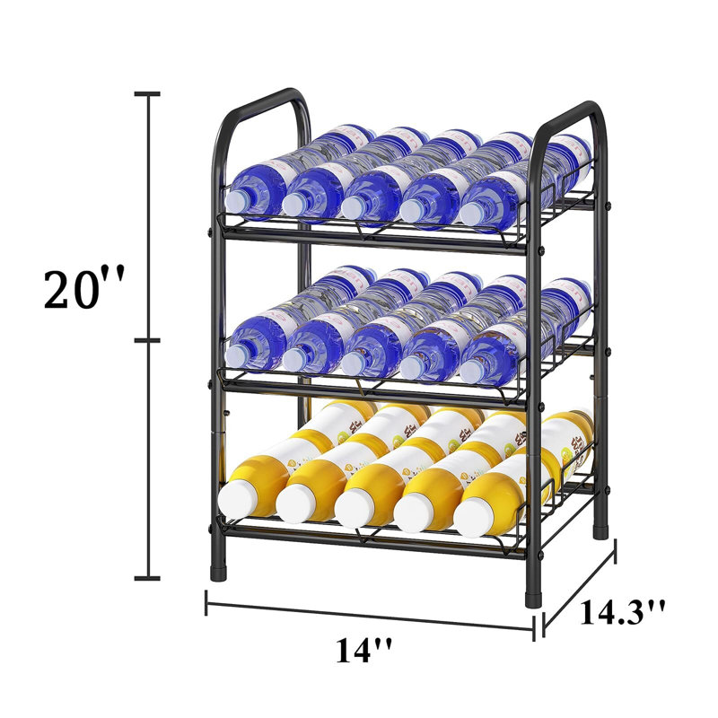3 Tier Water Bottle Storage Rack,Metal Beverage Can Rack,Large Capacity Bottled Rack Water Bottle Holder Stand For Cabinet,Countertop Kitchen,Party,Black