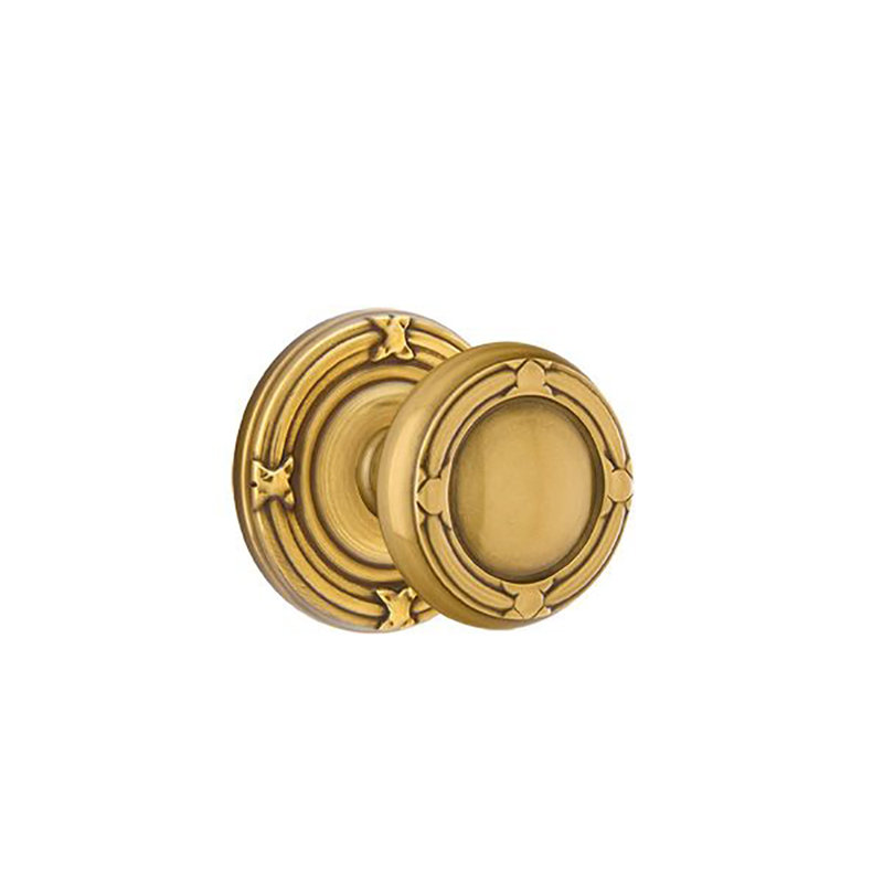 Ensemble de faux boutons Emtek avec ruban et roseau et bouton ruban et roseau, Laiton antique français
