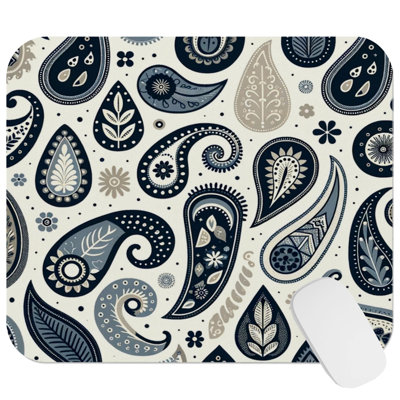 Abstract Navy Blue Paisley Pattern IV Bohemian Gaming Cute Office Laptop Desk Pad Gift Mat Square Rectangle Non-Slip Mousepad
