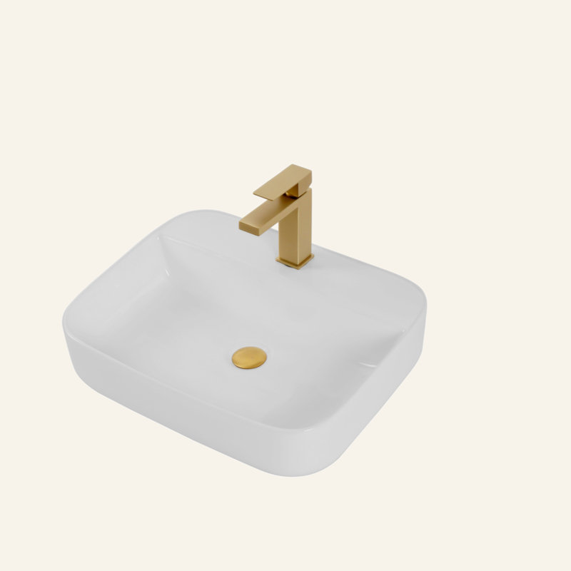 Lavabo de comptoir rectangulaire en céramique (finition blanche) certifié CUPC