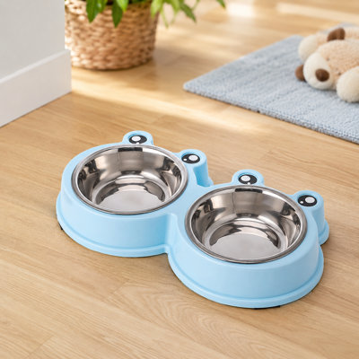 Bols mignons pour animaux de compagnie avec grenouille, bols amovibles en acier inoxydable pour aliments et eau avec base en PP antidérapant, pour chats, chatons, petits chiens et chiots, 3 couleurs disponibles