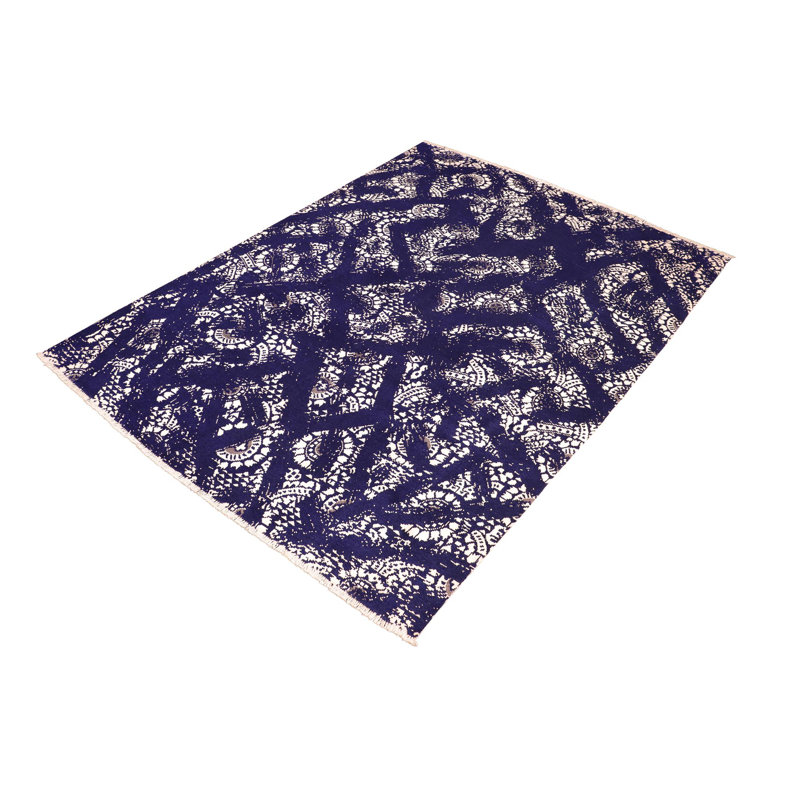 Tapis unique bleu / ivoire 8 pi 1 po x 10 pi années 2000 par Arshs Fine Rugs
