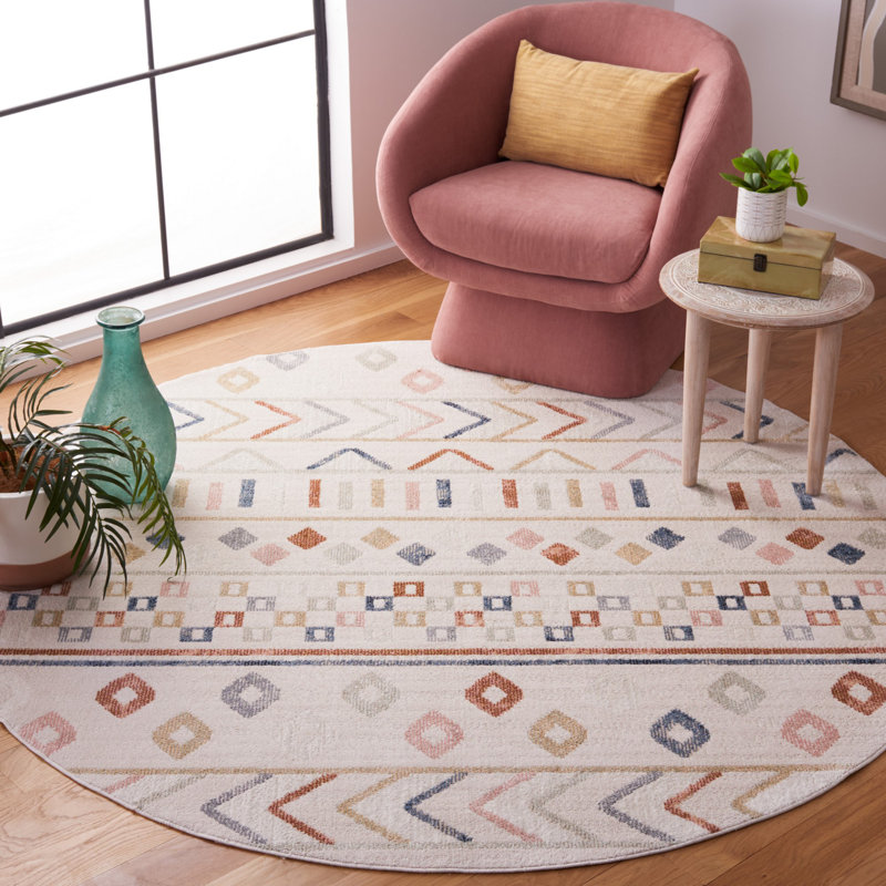 Tapis lavable Artavious 226 en beige / multicolore, Rond 6 pi 7 po