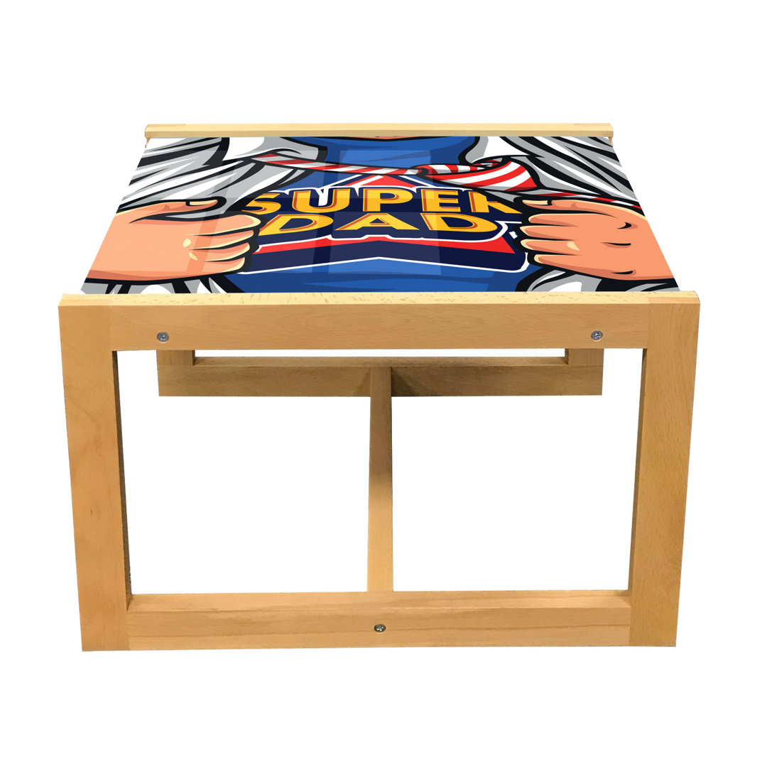 Father''s Day Coffee Table, Cartoon Style Human Chest Scene Wearing A Super Dad T-Shirt, Acrylic Glass Center Table With Wooden Frame For Offices Dorm