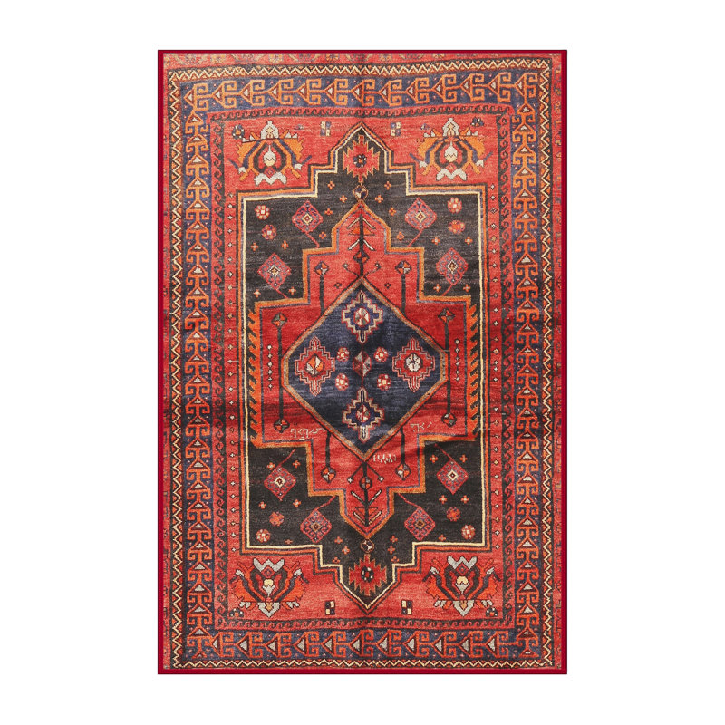 Tapis oriental en laine et polyester rouge et noir tissé au métier mécanique, Rectangle 2 pi x 3 pi